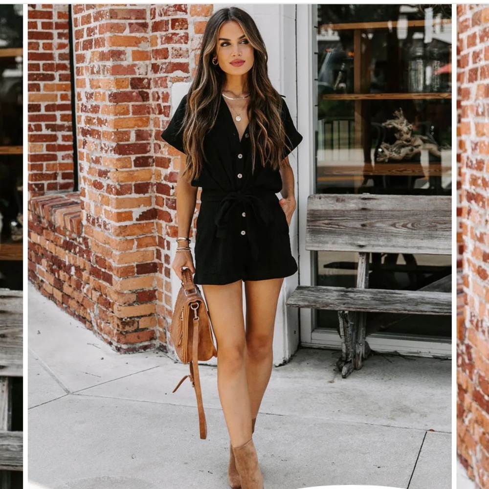 VICI Jazzy Cotton Pocketed Button Down Romper Black